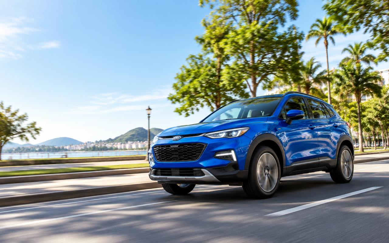 Carro azul em movimento na cidade